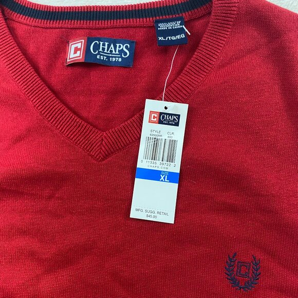 NWT Mens Sz XL Chaps Sweater Vest Red 100% Cotton Light Weight Holiday V-Neck - Picture 3 of 7